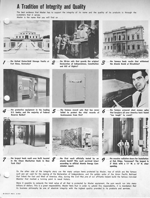 Рекламный буклет, подчеркивающий превосходство продукции Mosler Safe Co.