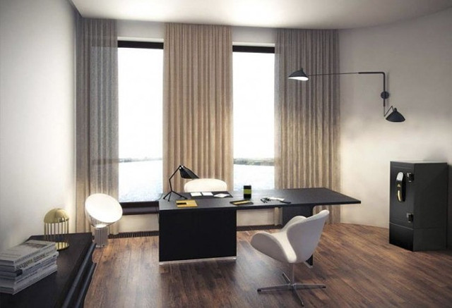 Сейф в кабинете в стиле минимализм.