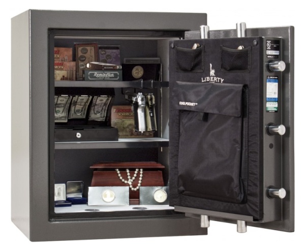 Сейф Premium Home 08GYM — открытый, внутреннее устройство.