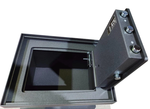 Сейф SAFEtronics PT-23ME (открытый, вид сверху, ригели, стопорный механизм)