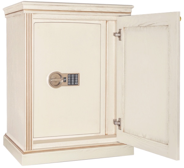 Сейф Safewood 78 EL DS2 Flock Patina — с открытой мебельной дверцей.