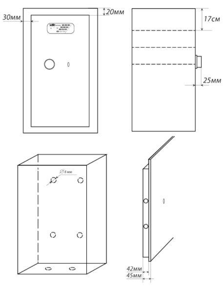 Сейф SAFEtronics NTR-100Ms (схематическое изображение, размеры)